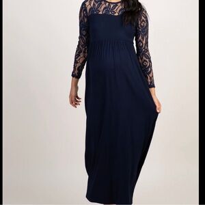 Pink Blush Navy Blue Lace Maxi Dress